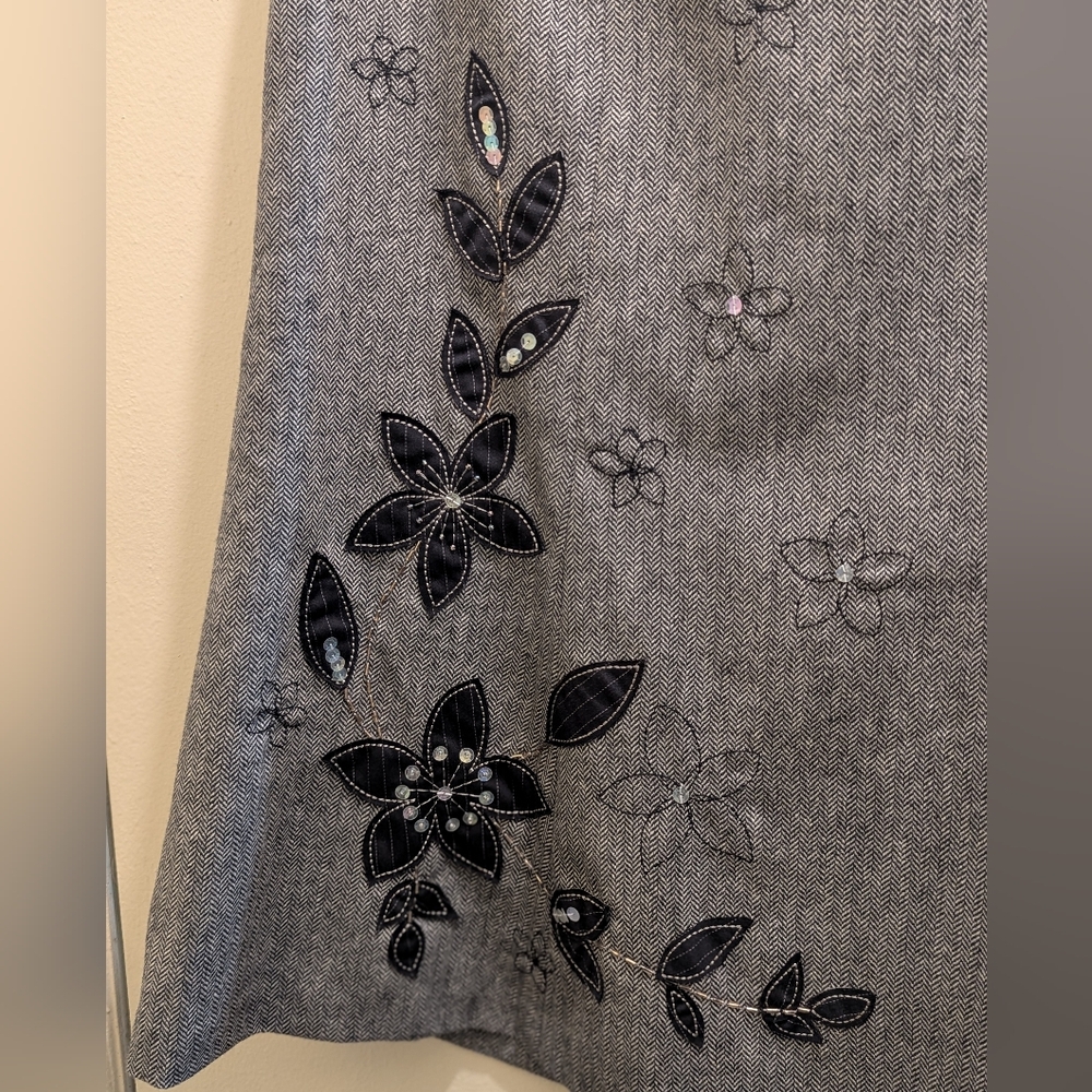 Jones New York Country Wool Blend Black/White Herringbone Embroidered Skirt- 6 - Picture 3 of 12